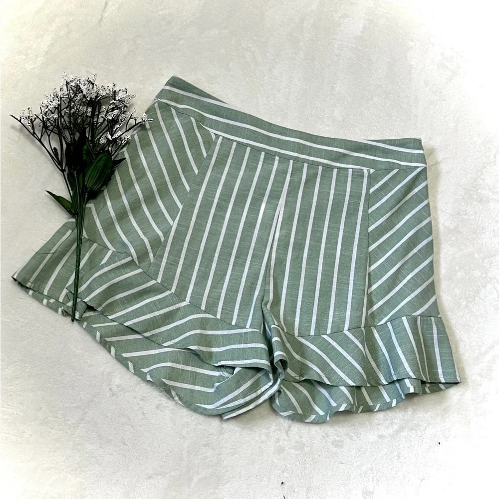Lydelle NWT Sage Striped Zipper Short - Large